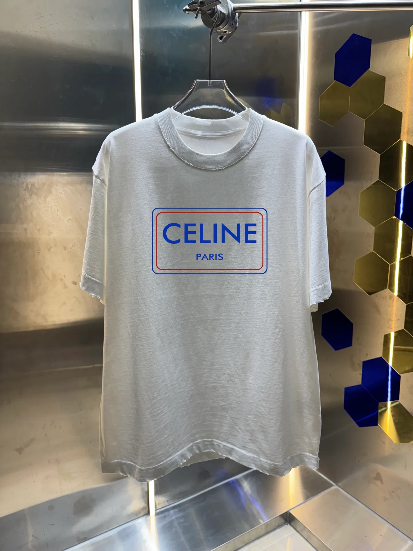 Celi*ne Celine Celin 2026 Spring and Summer Simple Letters Personalized Logo Customized Double Yarn Plain Cotton Fabric Short-sleeved T-shirt Men and Women Same Style Hangtag Collar Label Washed Mark Three Complete Labels Colors: Washed Black Washed White Washed Gray Washed Purple Sizes: S M L XL XXL
